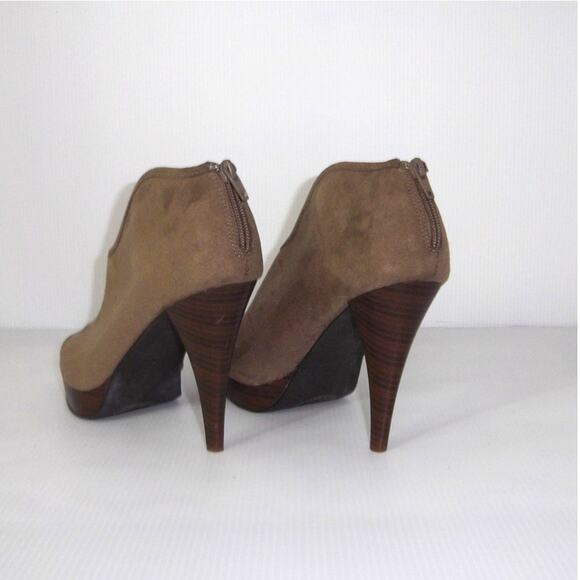 Charming Charlie Brown Suede Open Toe Zip Up 4.5" Heel 8.5 - Picture 3 of 6